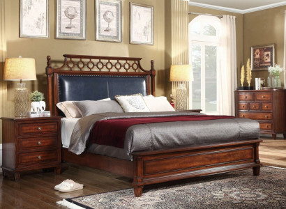 Solid wood bed leather 3-piece set dresser bedroom historicist ensemble group